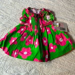 Summer Dress Bright Spring Flowers Pink and Green